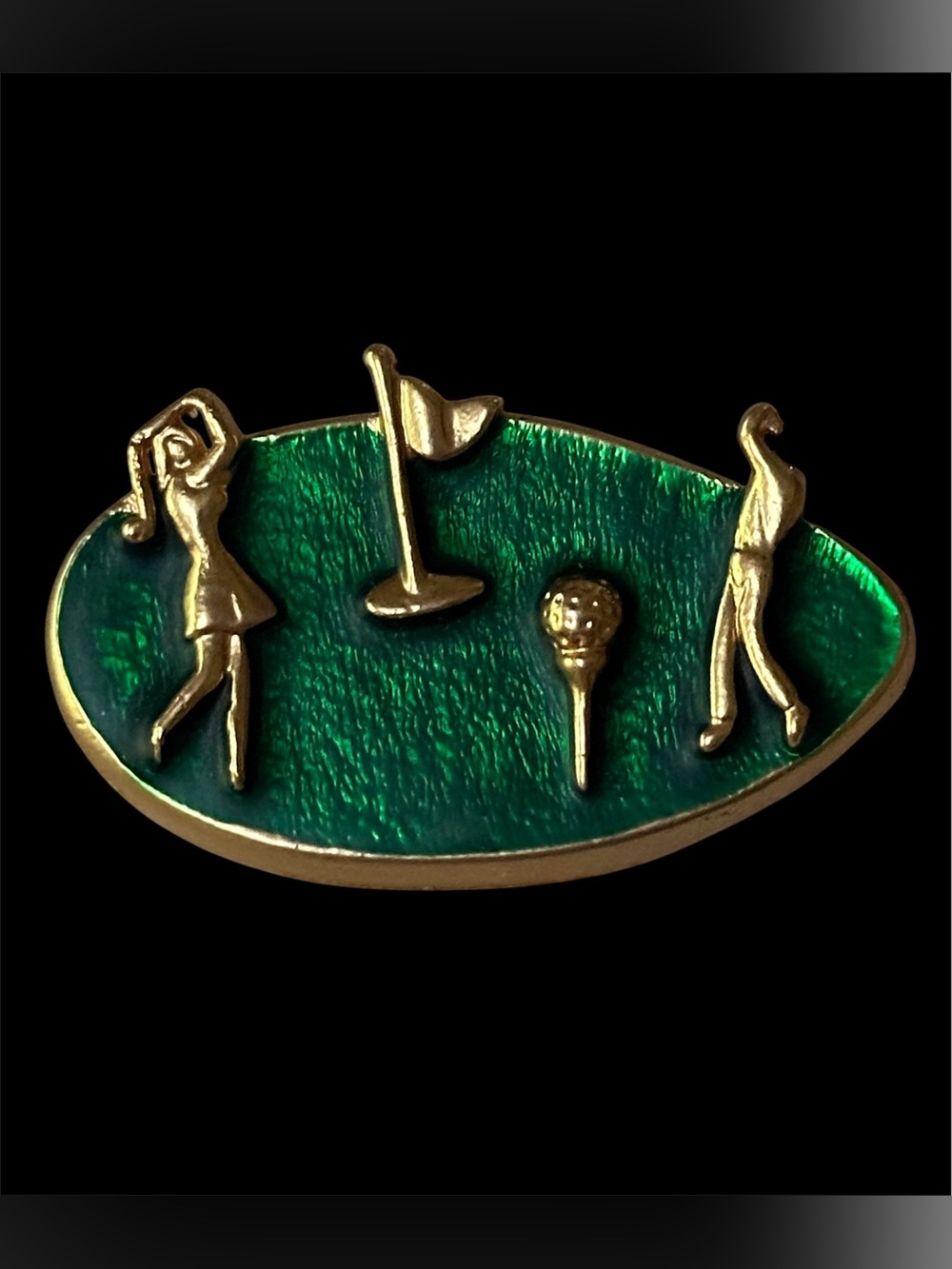 Golf Themed Vintage Figural Brooch Pin Golfers In Golfing Green Accessory